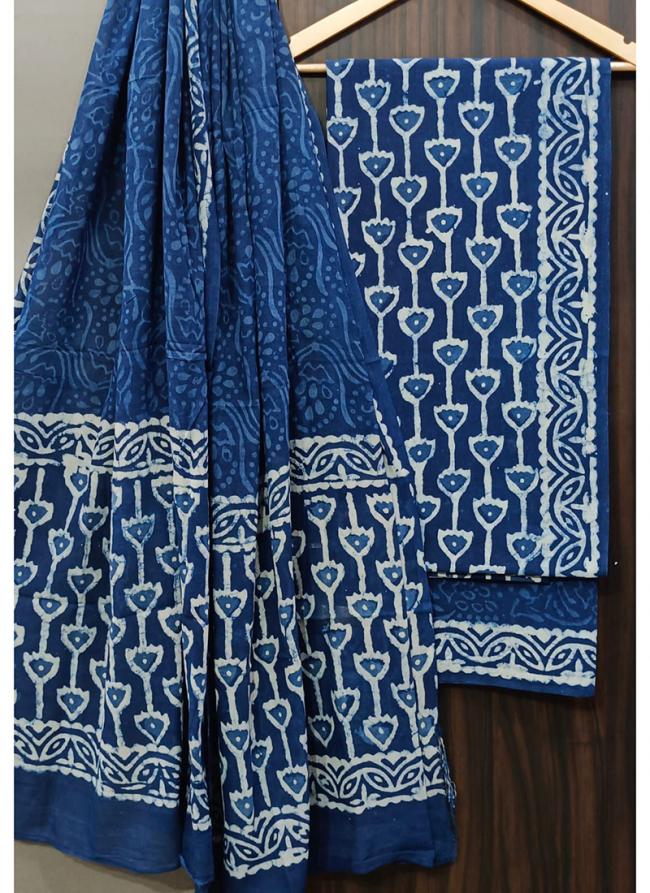 Cotton Blue Casual Wear Printed Salwar Suit